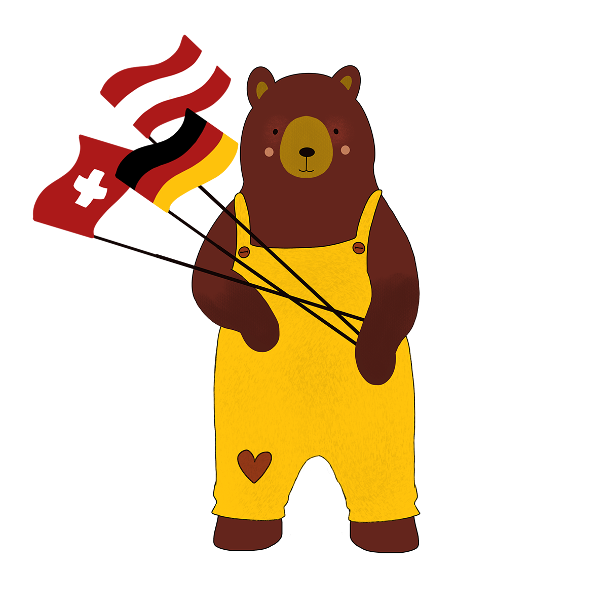 Bear mascot waving flags